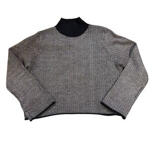 Willi Smith Mock Neck Sweater Women XL Black White Geometric Pattern Merino Wool